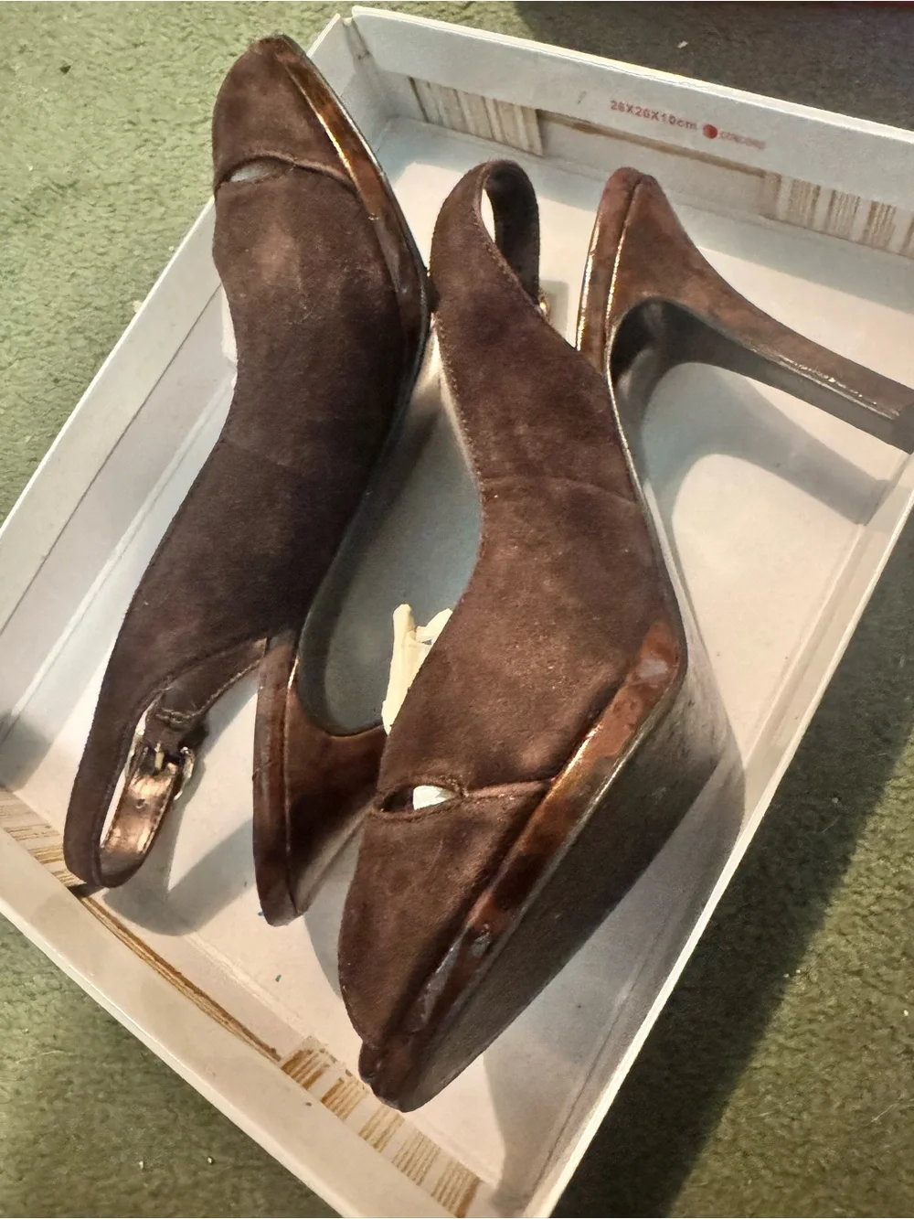 Anne Klein Brown Suede Peep-Toe Slingback Heels